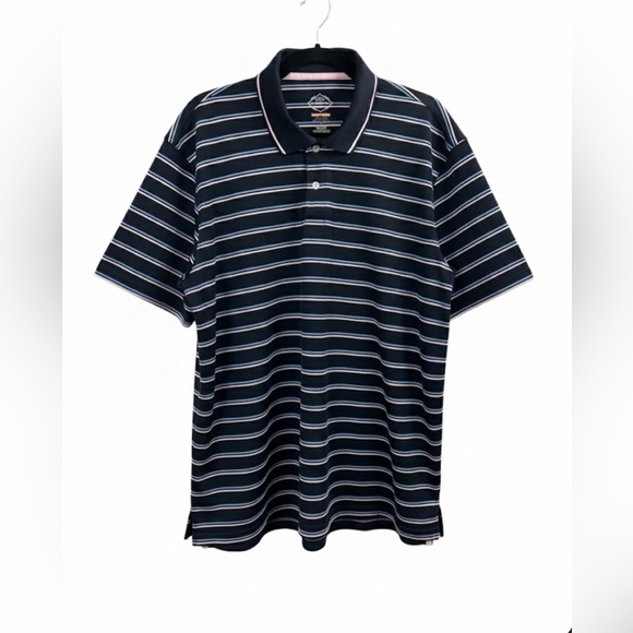 St. John's Bay Other - St. John's Bay Men’s Performance Polo Navy Pink Striped Quick-Dri